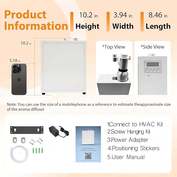 Heavy Duty Alloy HVAC Oil Diffuser System for 4000 Sq. Ft Home Office Hotel Large Room, Smart Scent Cool Mist Air Machine with App Control, Waterless Aromatherapy Diffuser