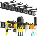 CRXCRC Garage Tool Organizer Wall Mount, 48inch Heavy Duty Garden Tool organizer Storage System, Easy Install With 6 Adjustable Bilayer Hooks, For Garage, Basement, Shed, Workshop(Black)