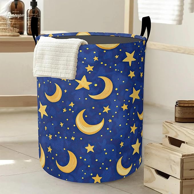 Laundry Basket, Cartoon Stars Moon Oxford Cloth Laundry Hamper With Handle Foldable Portable Clothes Storage Basket Storage Bag For Laundry Room/Bathroom/Bedroom/Dormitories