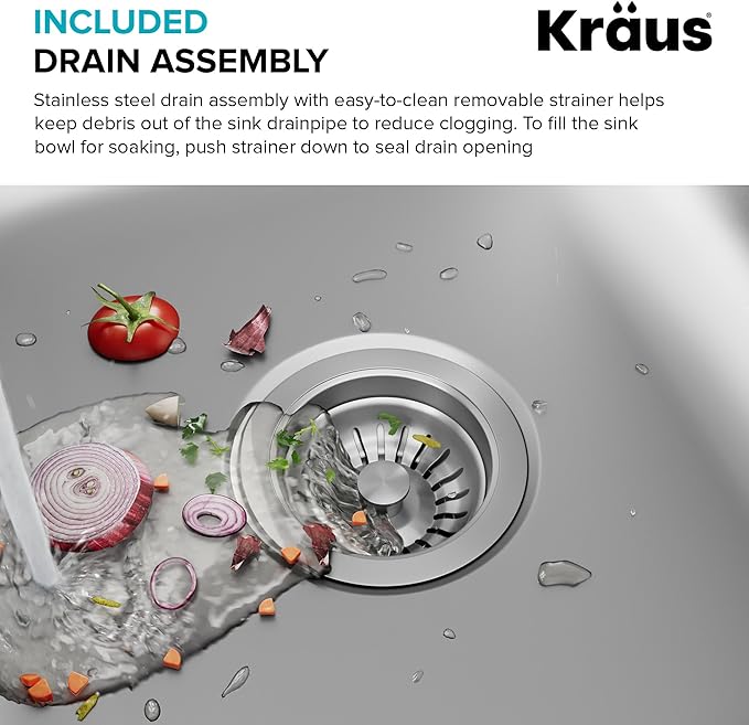 Kraus 31 1/2 Inch Stainless Steel Kitchen Sink, Durable 18 Gauge Single Bowl Kitchen Sinks Undermount, KBU14