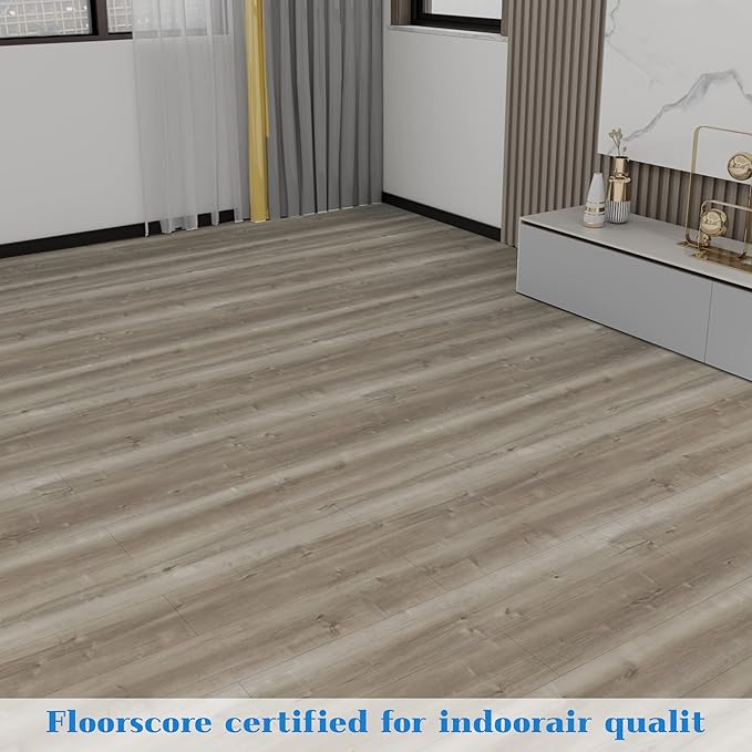 Lareko 18 Sq.Ft,Wood Peel and Stick Floor Tiles,12 Pack Grey Vinyl Flooring (No Adhesive Residue) 36"×6" Waterproof and Non-Slip Laminate Flooring for Renters Bathroom, Living Room(Winter ）