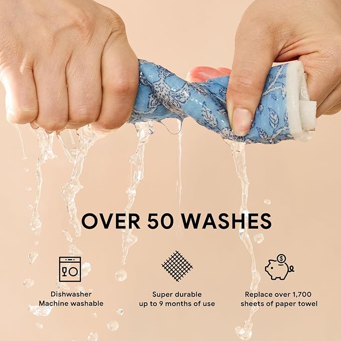 RECYCO Swedish Dishcloths for Kitchen | 6 Pack Heritage Florals Blue Washable Dish Rags | Cellulose Reusable Cleaning Paper Towels | Absorbent Counter Dish Cloth Sponge Kitchen Wipes, 8" L x 7" W