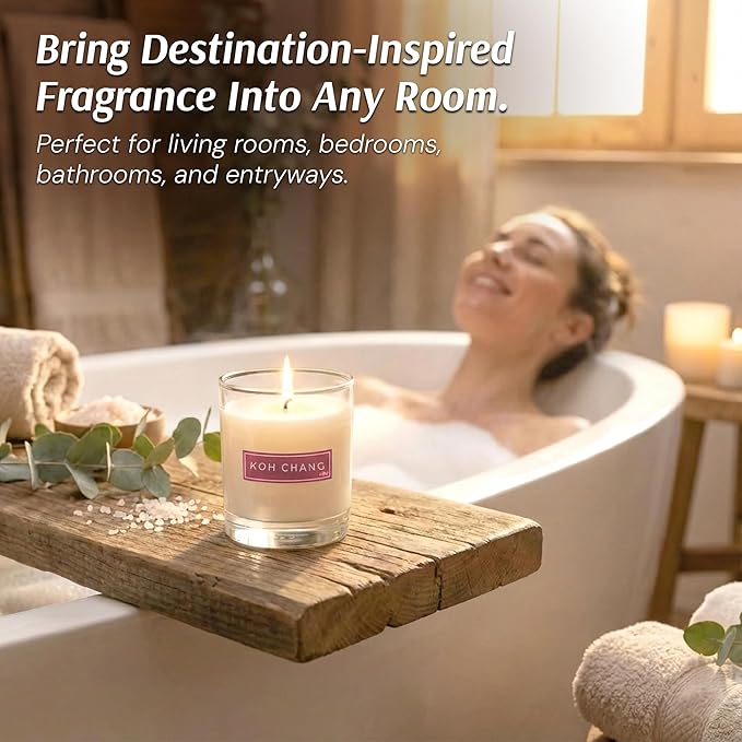 RŌM Luxury Scented Candles for Home, KOH Chang - Soy Wax 9oz, Jar Soy Candles for Home Scented Aromatherapy, Christmas Gift for Women, 60 Hours Burn Time