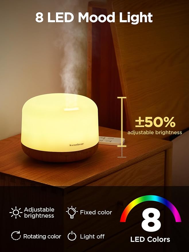 InnoGear 500ml Essential Oil Diffuser with Remote Control, Premium Ultrasonic Aromatherapy Diffusers Scent Humidifier Vaporizer Auto-Off Timer for Large Room Home, Yellow