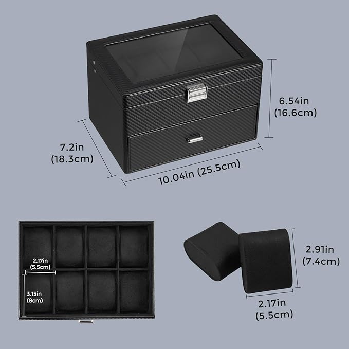 ProCase Watch Box for Men, Jewelry Organizer Box with Drawer, Display Storage Case with Glass Lid -AllBlack, 16 Slot