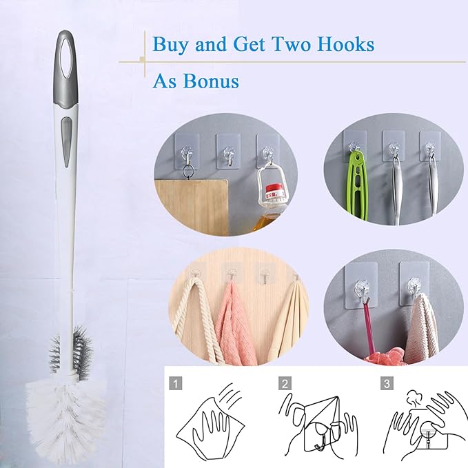 Ryhiac 2 Pack Toilet Bowl Brush Without Holder for Bathroom, Under-Rim Double Brush Head, Long Handle Household Cleaning Brushes Set (2 Pack Grey Brush Without Holder)