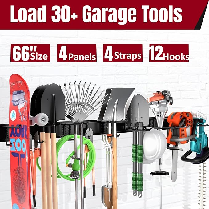 Hailivike 66" Garage Tool Organizer Wall Mount, Maximized Space & Heavy-Duty Garage Storage Tool Rack, for Garden & Yard Tools