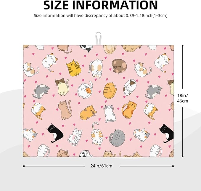 Cute Cat Dish Drying Mat for Kitchen Counter Cute Pink Kitchen Mat Microfiber Kitchen Countertop Absorbent Reversible Drainer Rack Pad Dish Drying Mat 18 x 24 Inch
