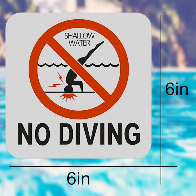 No Diving Sign - 6x6 Inch Adhesive Vinyl Sticker for Pools, Waterproof and Durable Swimming Pool Safety Sign (No Diving)