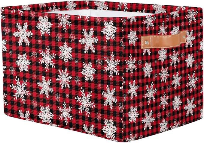 Christmas Snowflakes Grid Cube Storage Baskets,Foldable Storage Box Bin,Waterproof Open Shelves Basket Clothing Organizer Toy Basket Gifts Empty for Bedroom Home Decor