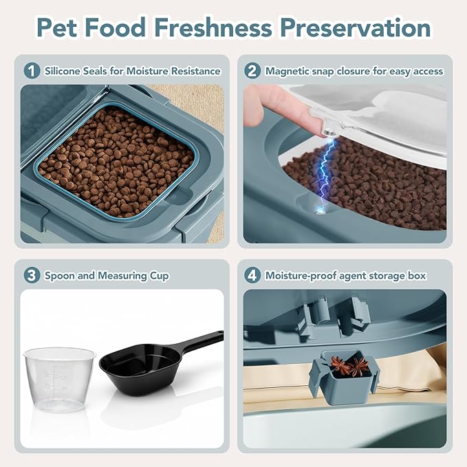 Summark 15 Lbs Dog/Cat Food Storage Container,Collapsible Food Storage Containers with Rolling Wheel Airtight Locking Lid,Pet Food Storage Container with Cup and Scoop,Blue
