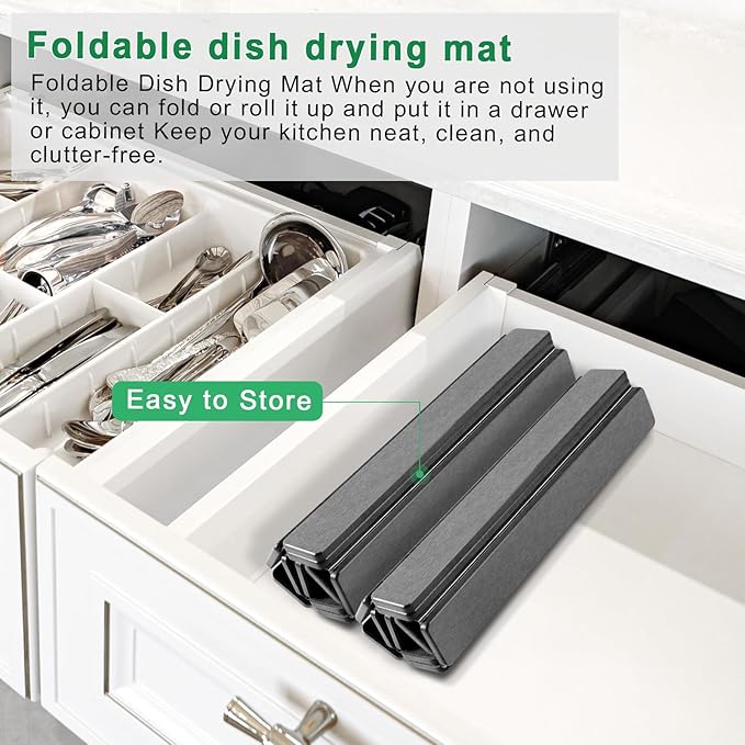 Stone Drying Mat for Kitchen Counter, Large Foldable Diatomaceous Earth Dish Drying Rack, Absorbent Diatomaceous Quick Dry Stone Mat Kitchen Dishes Bottles Cups Bathroom Any Countertop 24"(L)×16"(W)