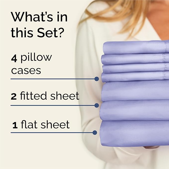 Split King 7 Piece Sheet Set - Comfy Breathable & Cooling - Soft Hotel Luxury Bedding Set with 8-16 Inch Deep Pockets - 1 Flat & 2 Fitted Sheet & 4 Pillowcases - Wrinkle Free & Easy Care - Lavender