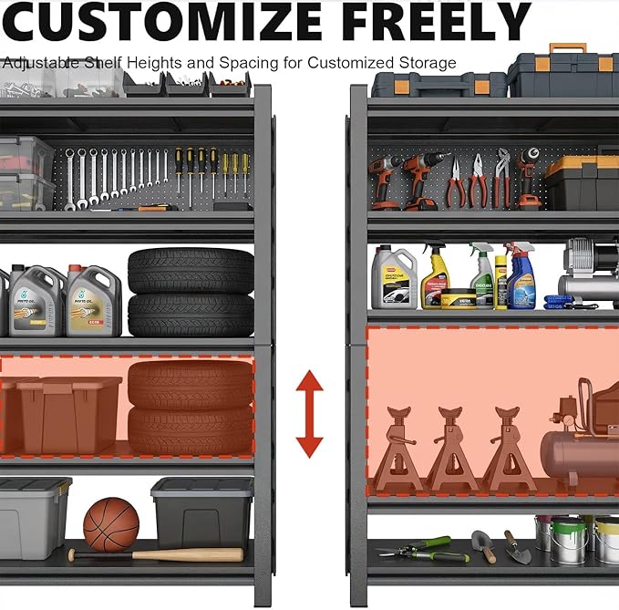 Notmise Garage Shelving, Ultra-Duty 5-Tier Steel Unit, 3000Lbs, Black Adjustable Organizer for Basement Warehouse(54" H x20 W x 14" D)