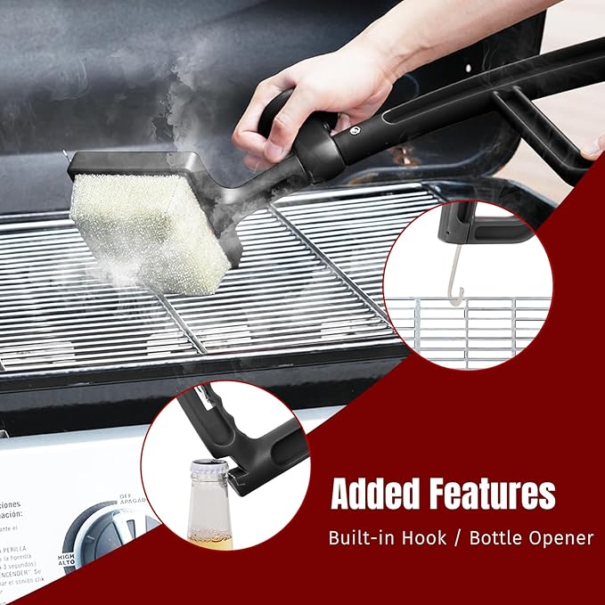 SHINESTAR Bristle-Free Griddle Cleaning Kit – BBQ Steam Grill Brush with 2 Replacement Heads & Scraper for Cast Iron & Stainless Steel Grates,Excellent Grill Tools, Black