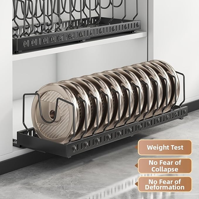 Mnftive pots and pans organizer under cabinet,pot lid organizers inside cabinet holders for kitchen,Horizontal and vertical pulling modes,cast iron storage ((2pcs) White vertical)