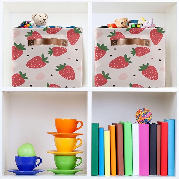 ALAZA Strawberry Polka Dots Foldable Storage Box Storage Basket Organizer Bins with Handles for Shelf Closet Living Room Bedroom Home Office 2 Pack