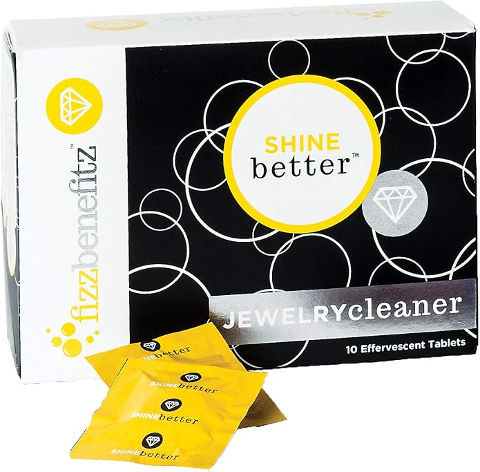 FizzBenefitz Shine Better Jewelry Cleaner - Restores Brightness to Gold, Diamond, Sterling Silver, Brass Jewelry and is The Perfect Solution for a Dirty Ring or Silverware - 10 Effervescent Tablets