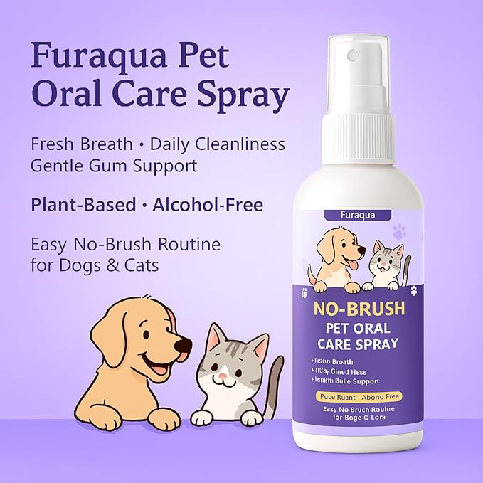 Furaqua Pet Dental Spray for Dogs & Cats – Enzyme-Based Oral Care Mist with Hypochlorous Acid & Galla Japonica to Freshen Breath, Support Clean Teeth and Promote Healthy Gums (1)