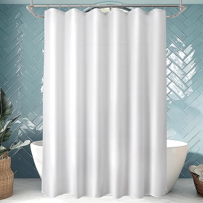Titanker Long Shower Curtain Liner Washable, 72x80 Inches, White Shower Liner Fabric with 2 Magnets, Polyester Long Bathroom Shower Curtain Liner Waterproof Soft Lightweight, White