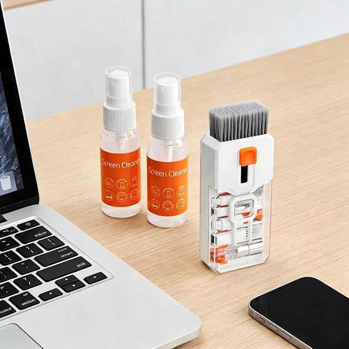 Ordilend Screen Cleaner Refill Kit for Keyboard Cleaning Kit Laptop Cleaner, 10-in-1 Computer Screen Cleaning Brush Tool, Streak-Free Spray for Computer, Phone, Pad, Includes Microfiber Cloth, 60ML