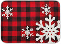 Christmas Red Plaid Snow Snowflake Dish Drying Mat 18x24 inch Red Black Lattice Texture Dish Drainer Kitchen Counter Mats Bottles Dish Dry Pad Protector for Kitchen Countertops