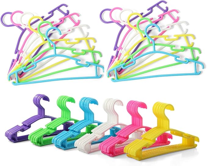 YYaaloa 60pcs Kids Clothes Hangers (6 Colors) Baby Clothes Hangers Childrens Plastic Infant Hangers Very Durable Kids Hangers Toddler's Hangers (6 colors-60pcs)