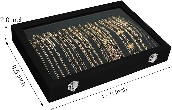 Necklace Organizer Box Premium 20 Hooks Velvet Necklace Display Jewelry Tray with Transparent Lid Jewelry Necklace Display Box for Necklace Pendants Suitable for Women and Girls (Black)