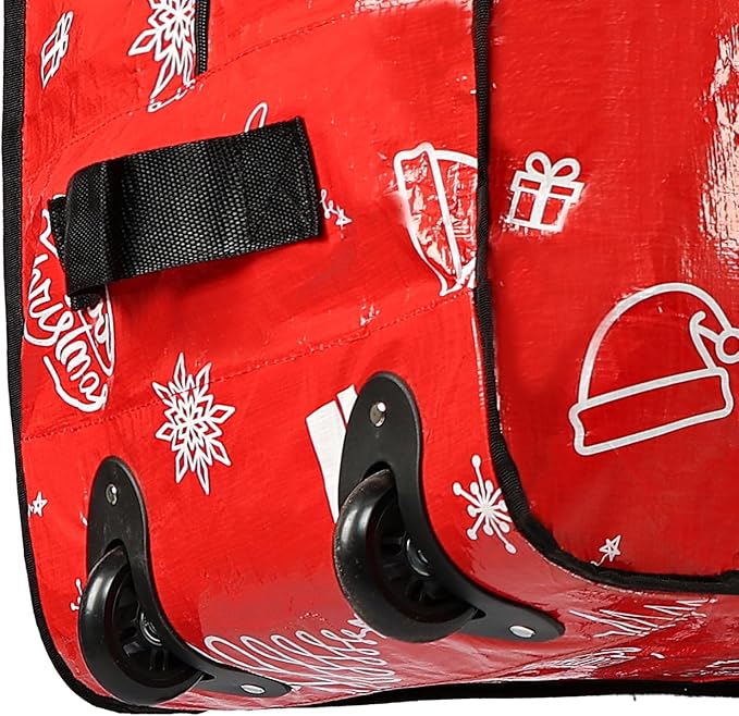 HOMEST Christmas Tree Storage Bag, Fits for 7.5-9 ft Xmas Artificials, Zippered Bag with Reinforced Carrying Handles and Wheels, Red Pattern (Bag Only)