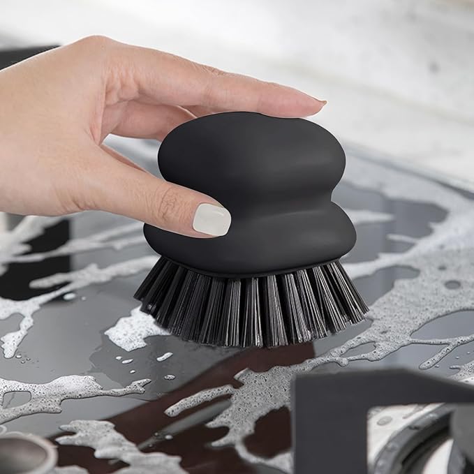 Dish Brush with Handle, Kitchen Scrub Brushes for Cleaning, Dish Scrubber with Nylon bristles for Sink, Pots, Pans(4Pack Black Nylon bristles)