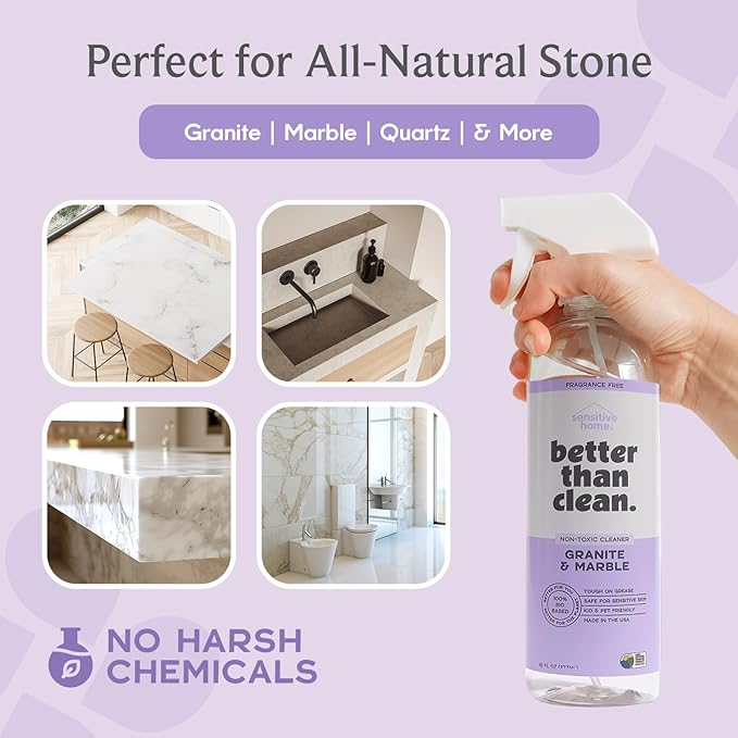 Better Than Clean Marble & Granite Cleaner Starter Pack - Plant-Based Natural Stone Cleaner for Countertops, Showers, Floors & More - Suitable for Sensitive Skin, Fragrance Free, Kids & Pet-Friendly