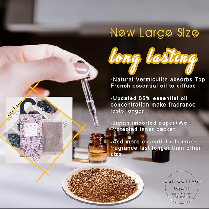 ROSE COTTAGE Large 12 Packs Lavender Hanging Closet Deodorizer Air Freshener Long Lasting Scented Sachets Smell Goods for House