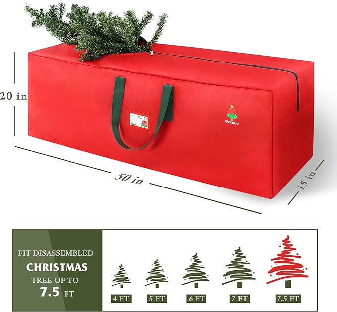Christmas Tree Storage Bag, 7.5ft Artificial Xmas Tree Storage Box, Waterproof Oxford Material with Durable Handles & Zipper, Protects from Moisture & Dust (Red)