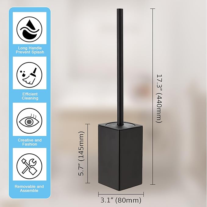 Kelirol Toilet Brush and Holder Black for Bathroom Storage and Organization,Square Deep Cleaning Black Toilet Brush for Bathroom