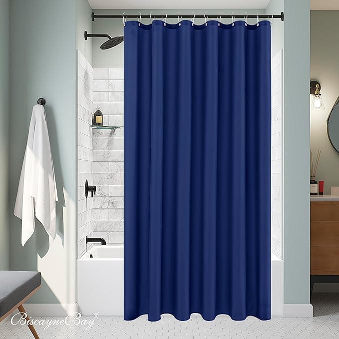 Biscaynebay Hotel Quality Fabric Shower Curtain Liners 72 Inch by 72 Inch, Navy Water Resistant Bathroom Curtains, Rust Resistant Grommets Weighted Bottom Hem Machine Washable