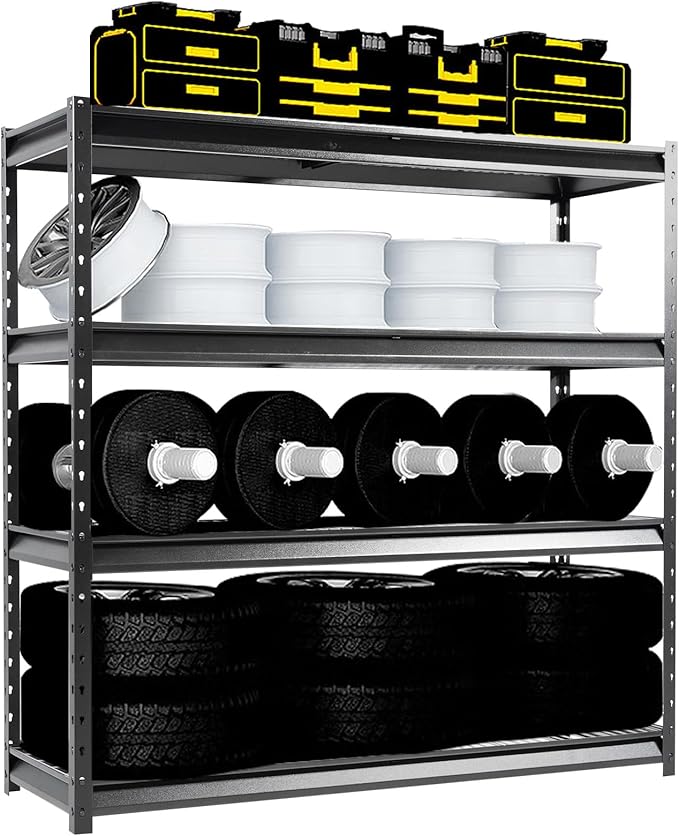 Shuntong The Atlas 72" W Metal Garage Shelving Unit Load 12000 Lbs, 4 Tier Heavy Duty Storage Rack, Adjustable Industrial Shelves for Warehouse Shop Basement, 72" W x 24" D x 72" H, Black