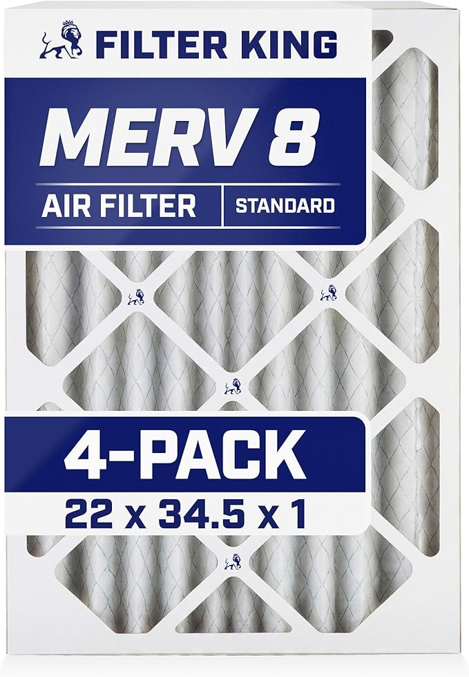 Filter King 22x34.5x1 Air Filter | 4-PACK | MERV 8 HVAC Pleated A/C Furnace Filters | MADE IN USA | Actual Size: 22 x 34.5 x .75"