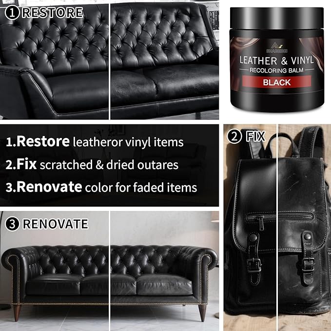 SHABEIBEI Leather Recoloring Balm with 100ml Mink Oil, Black Leather Repair Kit and Scratch Remover for Furniture, Car Seats, Sofas, Dye & Restorer for Couches, Vinyl, PU, Faux