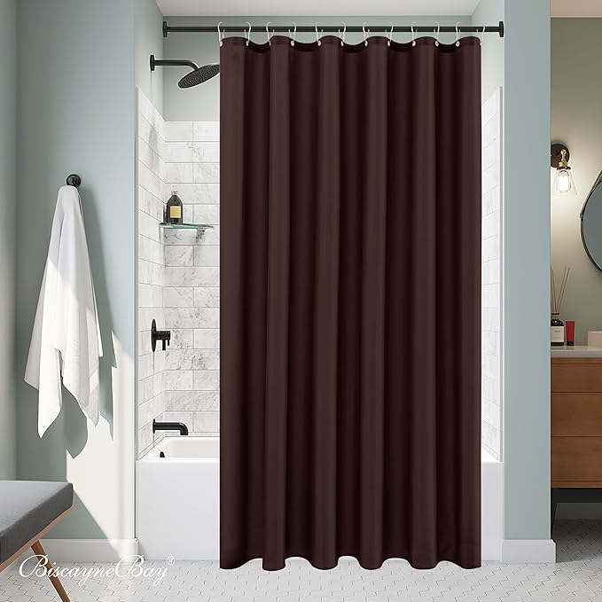 Biscaynebay Extra Long Fabric Shower Curtain Liners 72" Width by 84" Length, Brown Water Resistant Bathroom Curtains Rust Resistant Grommets Top Weighted Bottom Hem Machine Washable