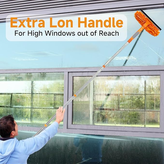 LILISPAI 152" Squeegee Window Cleaner 2 in 1 Rotatable Window Cleaning Tool Kit with Extension Pole, Window Washing Equipment with Bendable Head for Indoor/Outdoor Window and Car Glass