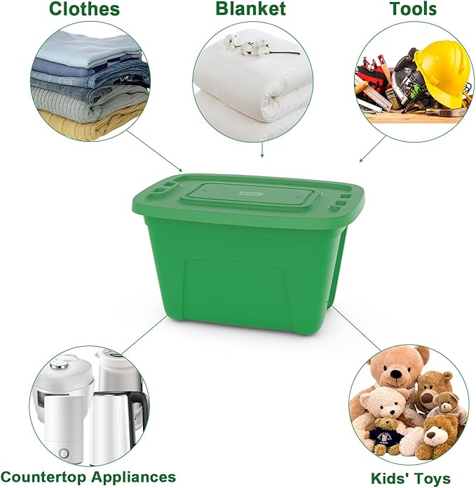 Storage Bins with Lids - Made in USA 18-Gallon (72-Quart) 4-Pack Green Storage Totes with Lids, Plastic Stackable Containers Large Storage Boxes for Home, Bathroom, Office Organization