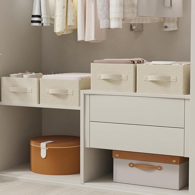 Collapsible Wardrobe Organizer, Storage Boxes for Organizing Home, Fabric Cube Baskets, Office and Closet, Grey and Beige, 2 Pack, 13.0x9.0x5.5in