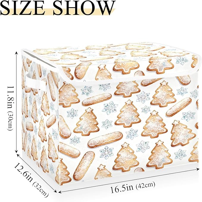 Christmas Tree Cookies Snowflakes Storage Bins with Lids Foldable Storage Basket with Handles Collapsible Large Fabric Organizer Containers for Clothes Shelves Closet Office Home