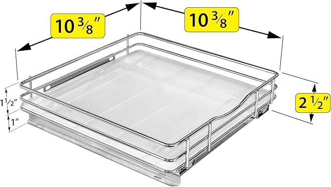 LYNK PROFESSIONAL® Pull Out Spice Rack Organizer for Inside Kitchen Cabinets - 10-3/8 inch Wide - Slide Out Drawer – Chrome Sliding Spice Cabinet Organization Shelf Racks - 1 Tier