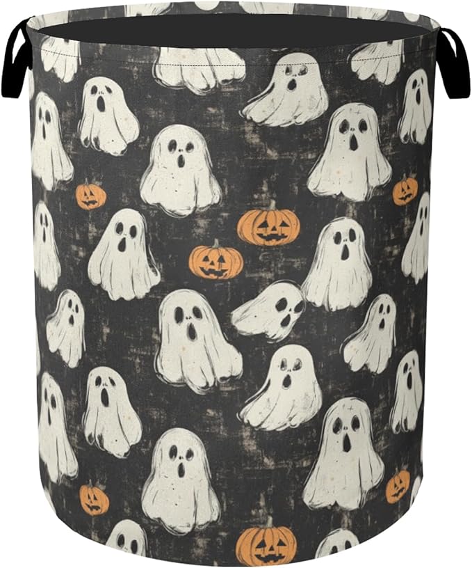 Halloween Ghost Pumpkin Large Clothes Hamper Bag - Laundry Basket with Handles, Space Saving Foldable Design for Nursery