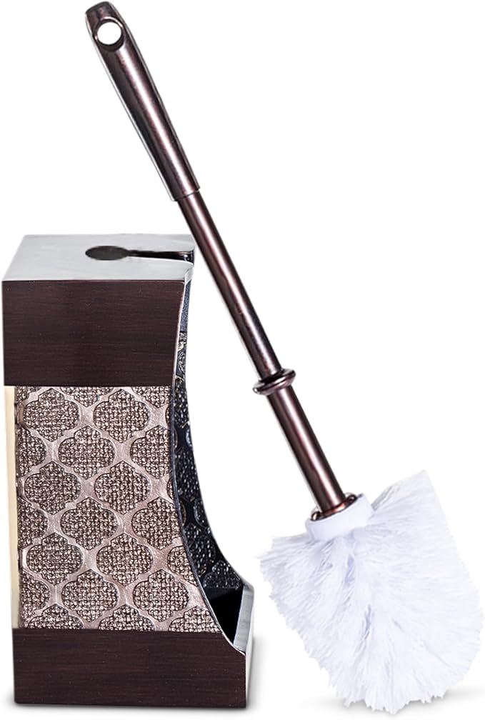 Creative Scents Brown Toilet Brush with Holder Set - Bathroom Toilet Bowl Brush and Holder - Decorative Toilet Cleaner Brush - Good Grip Toilet Bowl Scrubber (Dahlia Style)