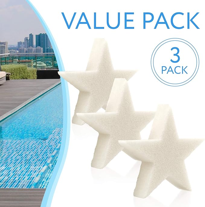 IMPRESA Scum Star Swimming Pool & Hot Tub Oil Absorbing Sponge - 3-Pack, White Star - Spa Scum Absorber & Skimmer Sponge - Pool Accessories - Made in USA