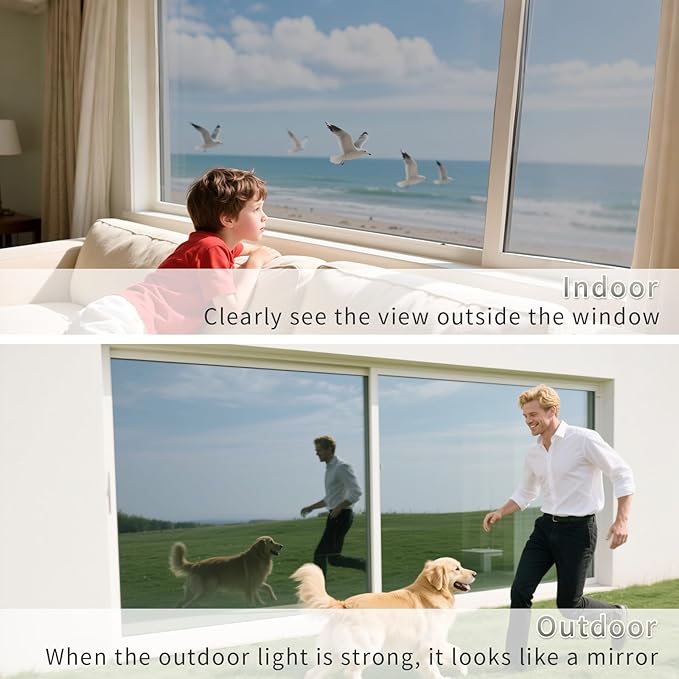 Filmgoo Window Privacy Film One Way Daytime Mirror Tint Treatments UV Heat Control Vinyl Stickers Sun Block Glass Paper Door Covering Reflective (Silver, 41.3 Inch x 6.5 Feet)