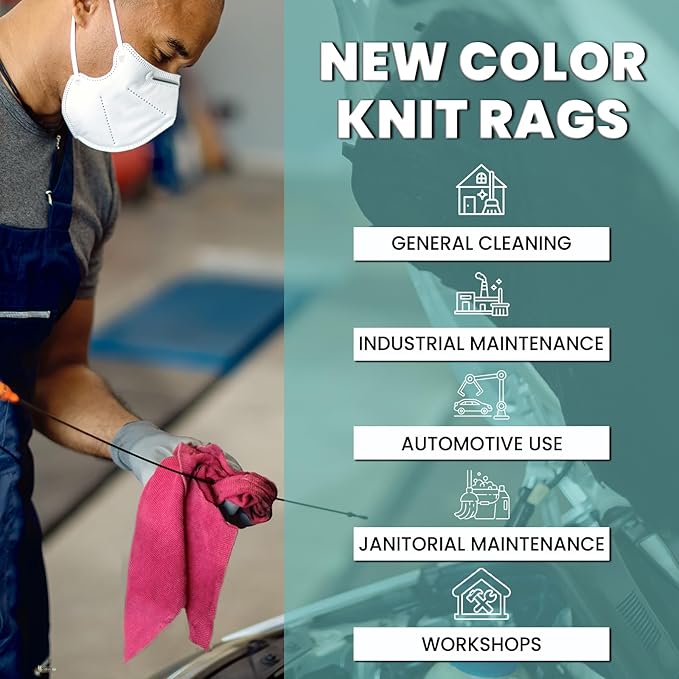 Premium Color Knit Cleaning Cloths (2 x 25 lbs. Compressed Box) – Shop Rags Bulk for Workshops, Mechanics, Painters, and Home Use, Multipurpose Cotton T-Shirt Rags