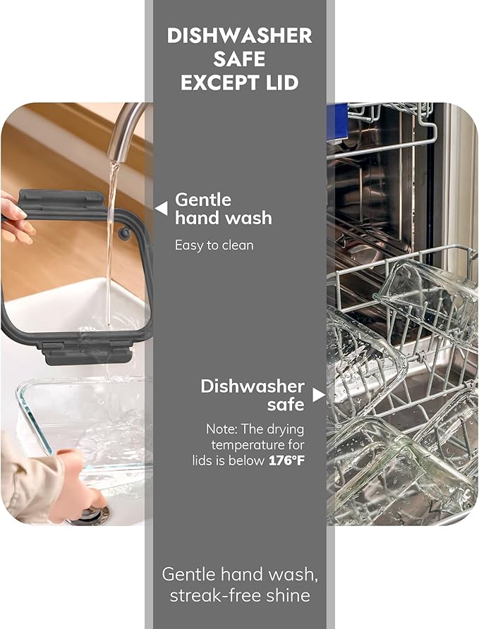 BOROHOUSE 10-Pack Glass Food Storage Containers with Tempered Lids – Borosilicate, Airtight, Oven-Safe (-4°F~950°F), BPA-Free, 4.4 & 1.6 Cup, Leak-Proof, Dishwasher Safe (Gray)